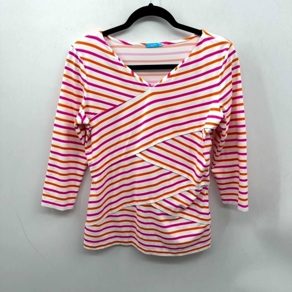 J MCLAUGHLIN M Catalina Cloth CROSS STRIPE coastal grandma workwear woman top